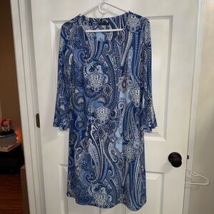 Tommy Hilfiger Blue and White Paisley Long Sleeve Dress